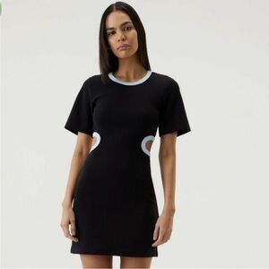 Third Form Ring Around Tee Mini Dress Black Blue Trim 4 Cutout Casual Chic
